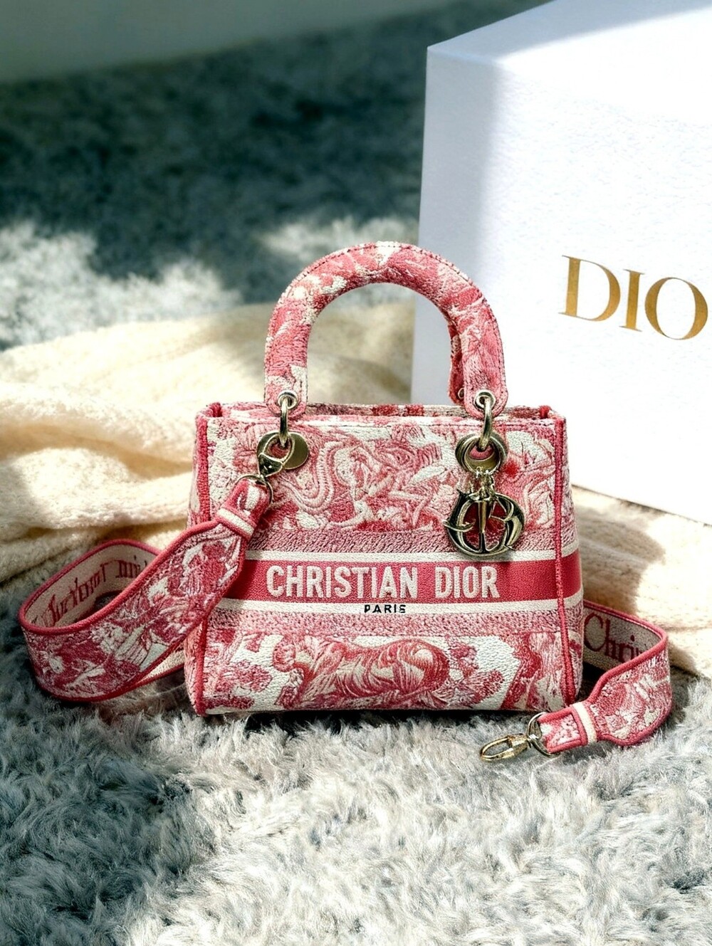 Medium Lady Dior Bag Pink Toile
